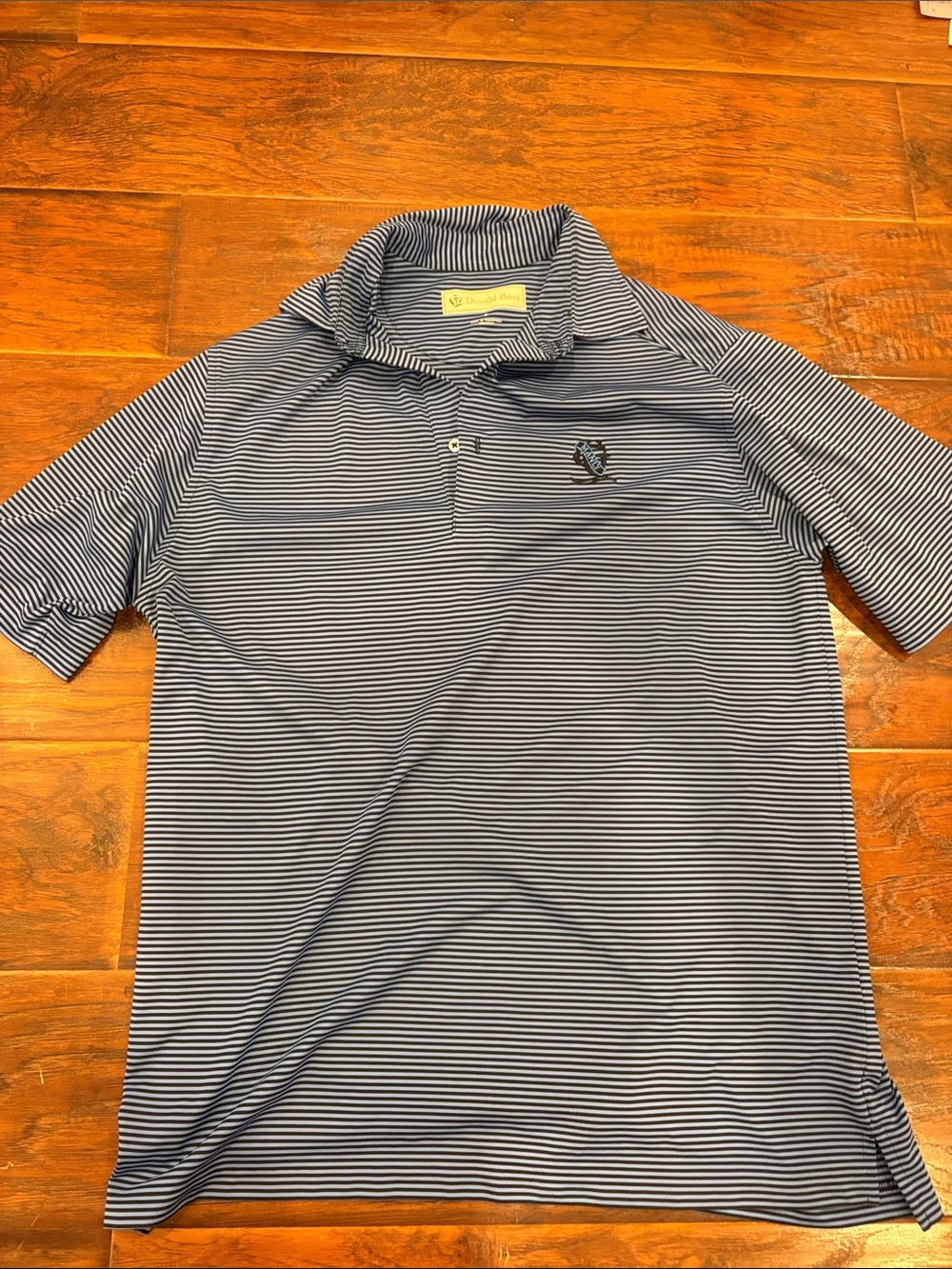 Donald Ross Mens Striped Navy and White Performance Golf Polo Shirt